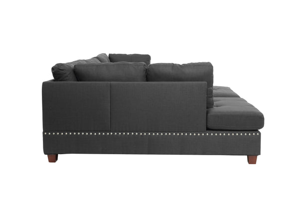 English Elm 3-PC Sectional Blue Gray Fabric Sofa Set with Reversible Chaise, Ottoman & Wood Frame, 104"W x 35"H B089S00113