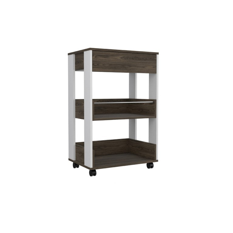 HomeRoots 23 Inch Rolling Kitchen Cart with Drawer Shelves Two-tone Wood Butcher Block Top 478268