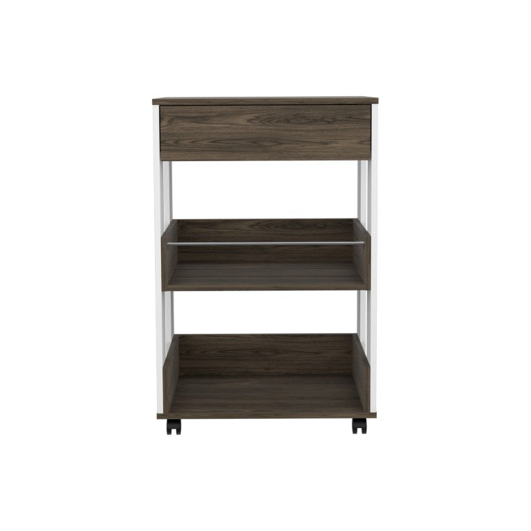 HomeRoots 23 Inch Rolling Kitchen Cart with Drawer Shelves Two-tone Wood Butcher Block Top 478268