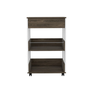23 Inch Rolling Kitchen Cart with Drawer Shelves Two-tone Wood Butcher Block Top