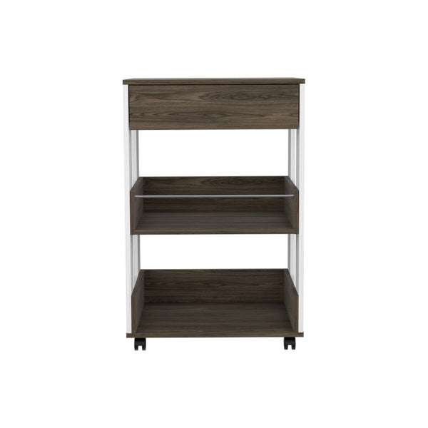 23 Inch Rolling Kitchen Cart with Drawer Shelves Two-tone Wood Butcher Block Top