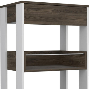 23 Inch Rolling Kitchen Cart with Drawer Shelves Two-tone Wood Butcher Block Top