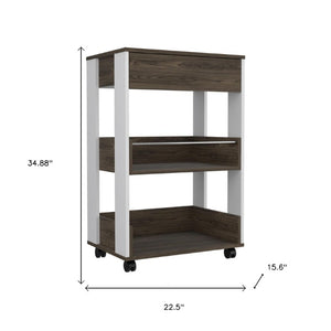 23 Inch Rolling Kitchen Cart with Drawer Shelves Two-tone Wood Butcher Block Top