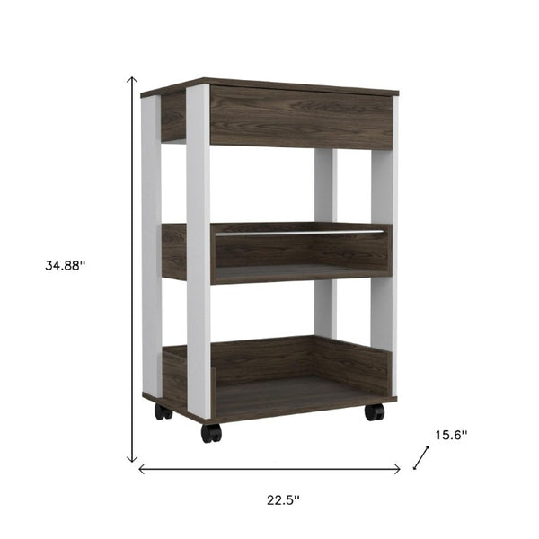 23 Inch Rolling Kitchen Cart with Drawer Shelves Two-tone Wood Butcher Block Top