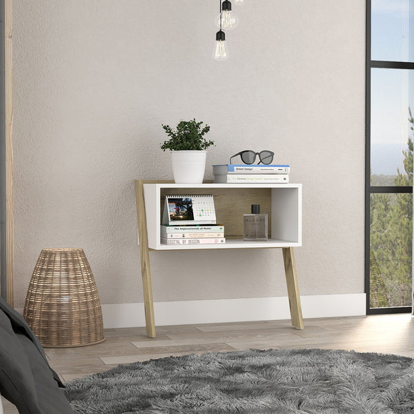 Homeroots 24" White And Oak Faux Wood Nightstand   478270