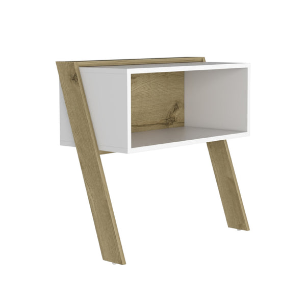 Homeroots 24" White And Oak Faux Wood Nightstand   478270