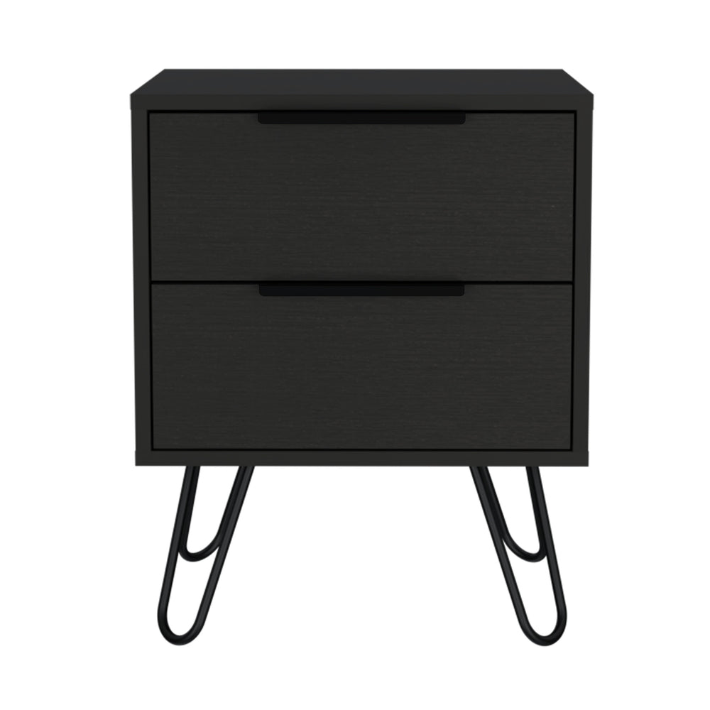 Homeroots 22" Black Two Drawer Faux Wood Nightstand   478271