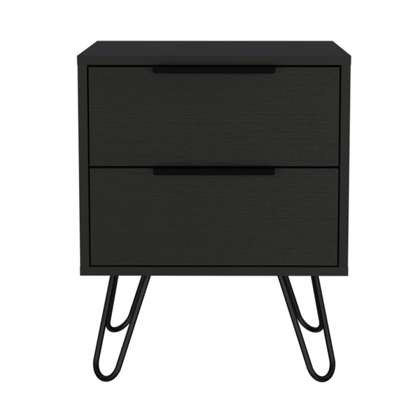 Homeroots 22" Black Two Drawer Faux Wood Nightstand   478271