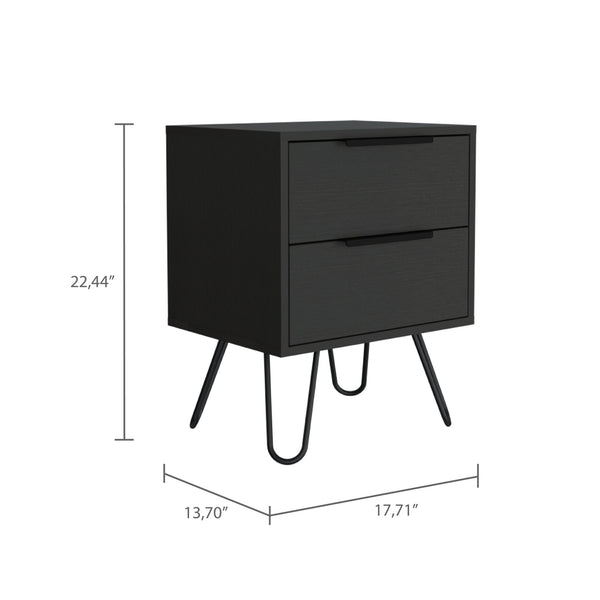 Homeroots 22" Black Two Drawer Faux Wood Nightstand   478271