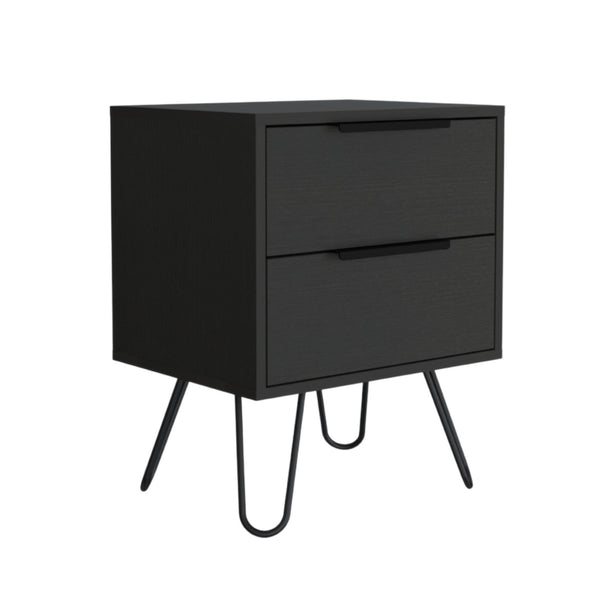 Homeroots 22" Black Two Drawer Faux Wood Nightstand   478271