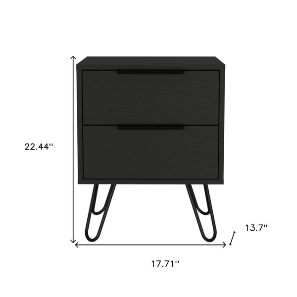 Homeroots 22" Black Two Drawer Faux Wood Nightstand   478271