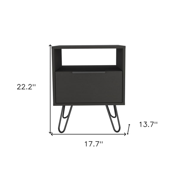 Homeroots 22" Black Faux Wood Nightstand With Storage   478272