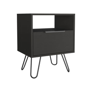 Homeroots 22" Black Faux Wood Nightstand With Storage   478272