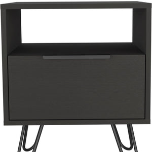 Homeroots 22" Black Faux Wood Nightstand With Storage   478272