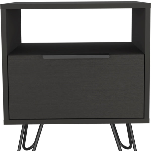 Homeroots 22" Black Faux Wood Nightstand With Storage   478272