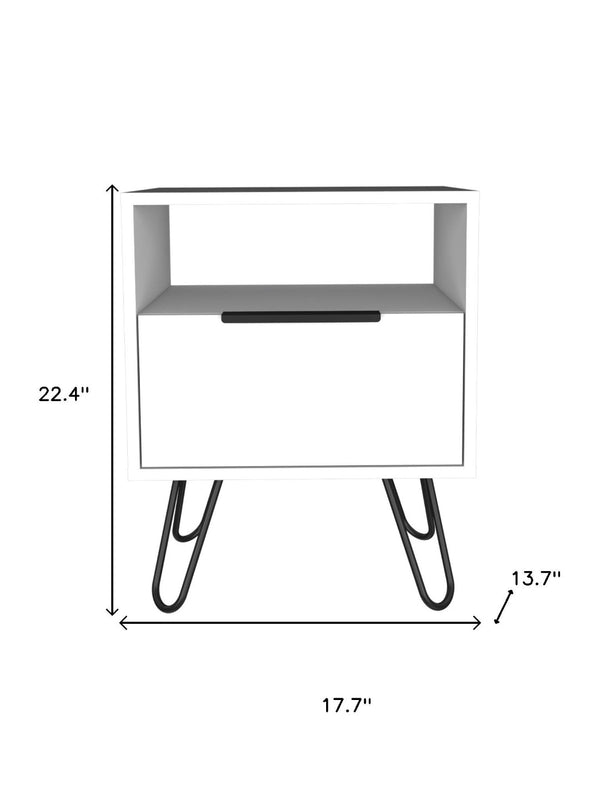 HomeRoots 22" White Wood Nightstand with Drawer - Stylish, Compact Bedside Storage & Versatile Design for Any Room 478275