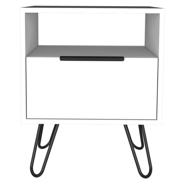 HomeRoots 22" White Wood Nightstand with Drawer - Stylish, Compact Bedside Storage & Versatile Design for Any Room 478275