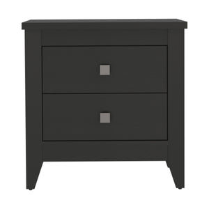 Homeroots 24" Black Two Drawer Faux Wood Nightstand   478276