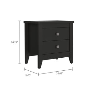 Homeroots 24" Black Two Drawer Faux Wood Nightstand   478276