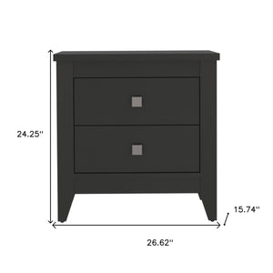 Homeroots 24" Black Two Drawer Faux Wood Nightstand   478276
