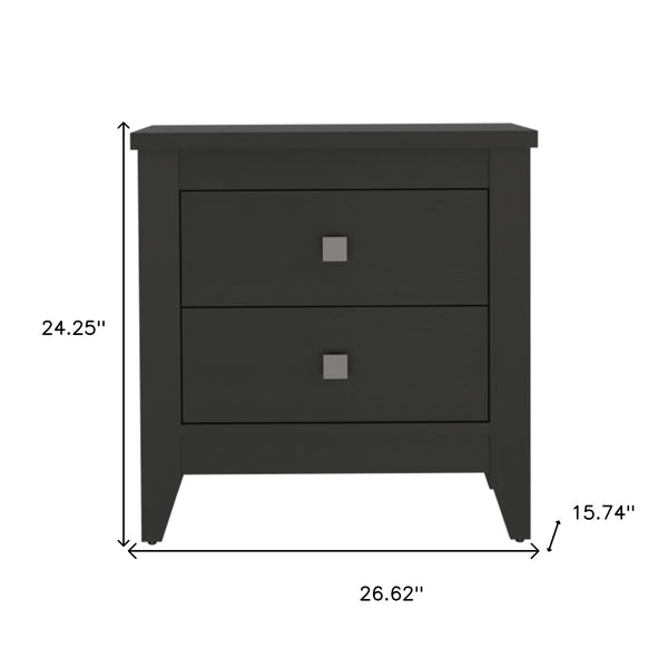 Homeroots 24" Black Two Drawer Faux Wood Nightstand   478276
