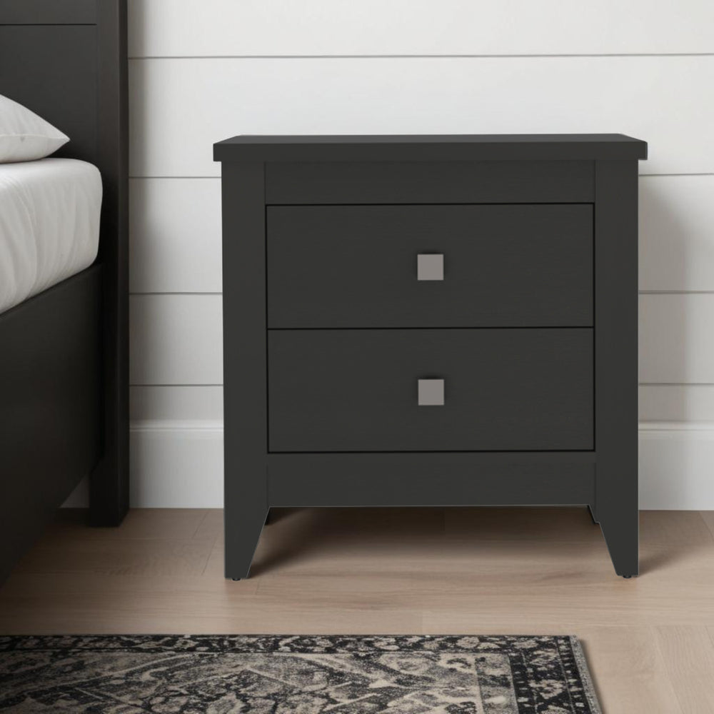Homeroots 24" Black Two Drawer Faux Wood Nightstand   478276