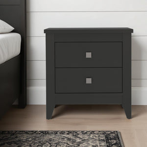 Homeroots 24" Black Two Drawer Faux Wood Nightstand   478276
