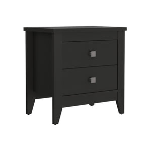 Homeroots 24" Black Two Drawer Faux Wood Nightstand   478276