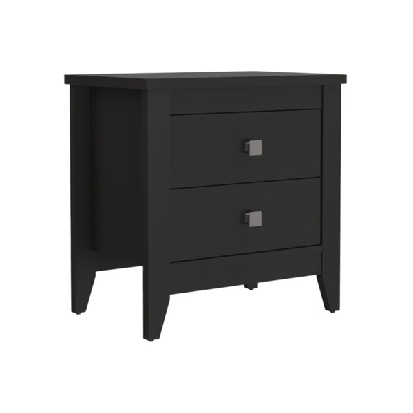 Homeroots 24" Black Two Drawer Faux Wood Nightstand   478276