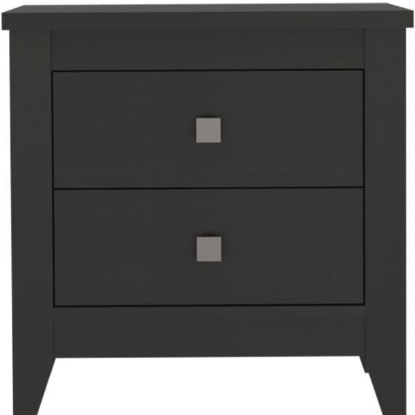 Homeroots 24" Black Two Drawer Faux Wood Nightstand   478276