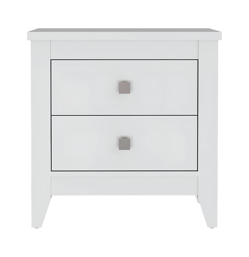 Homeroots 24" White Two Drawer Faux Wood Nightstand   478277