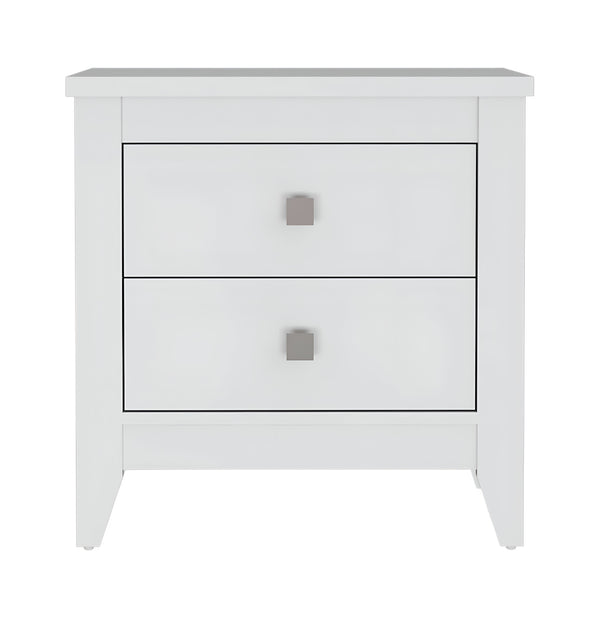 Homeroots 24" White Two Drawer Faux Wood Nightstand   478277