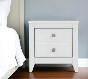Homeroots 24" White Two Drawer Faux Wood Nightstand   478277