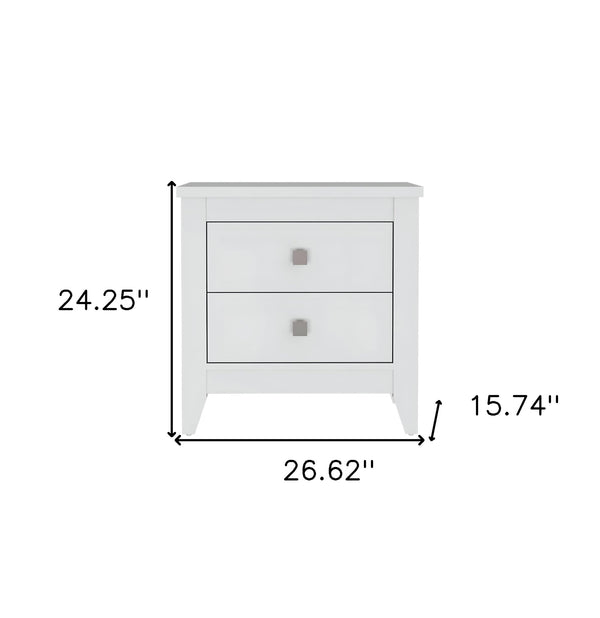 Homeroots 24" White Two Drawer Faux Wood Nightstand   478277