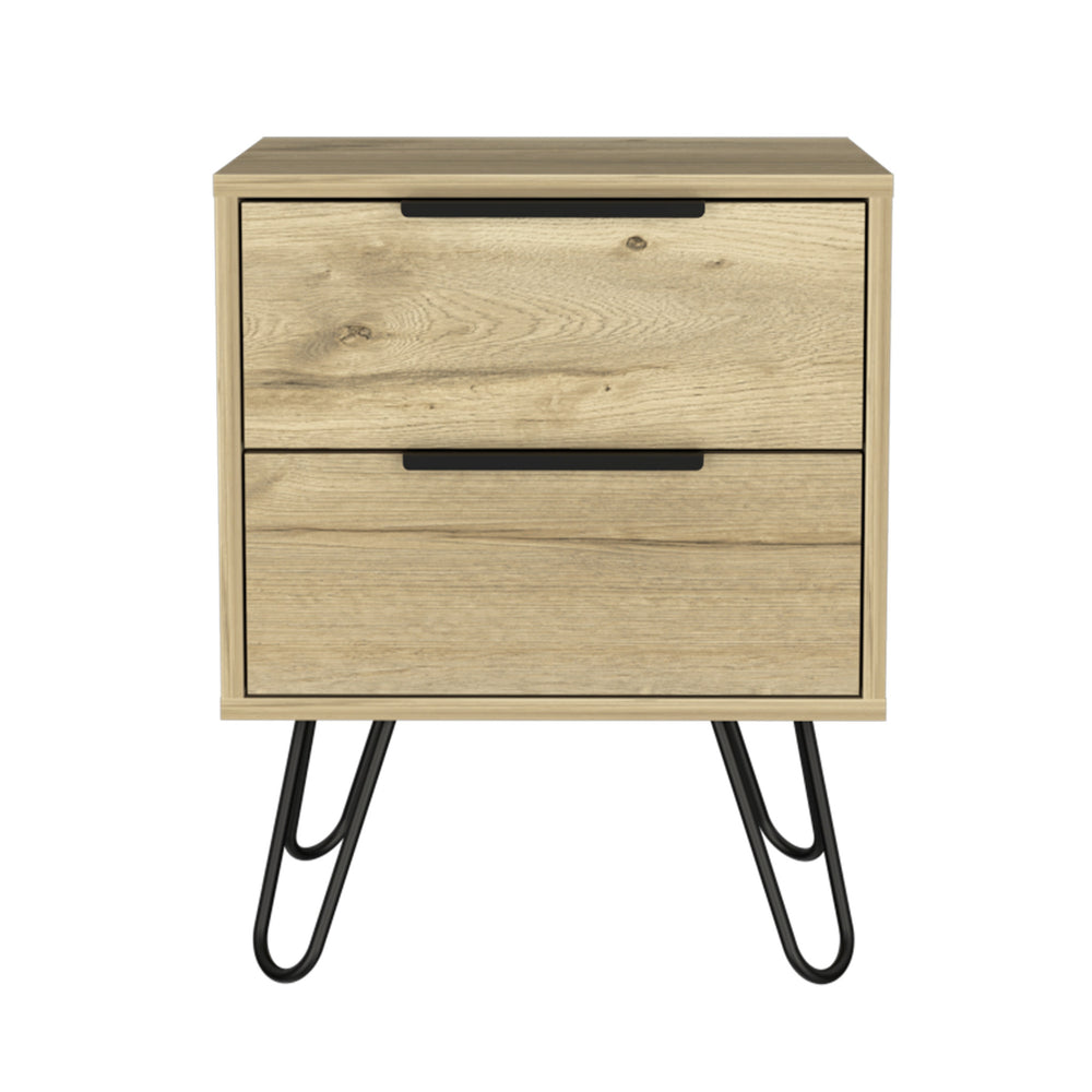 Homeroots 22" Oak Two Drawer Faux Wood Nightstand   478278