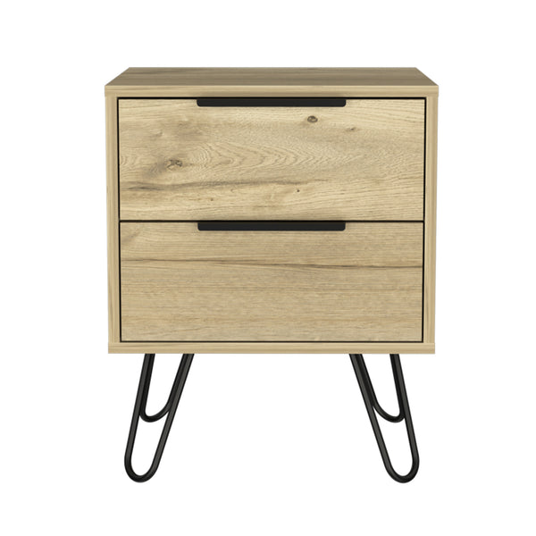 Homeroots 22" Oak Two Drawer Faux Wood Nightstand   478278