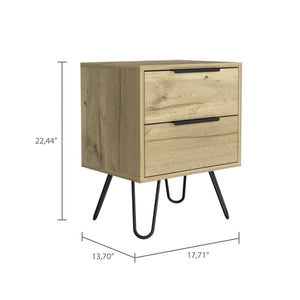 Homeroots 22" Oak Two Drawer Faux Wood Nightstand   478278