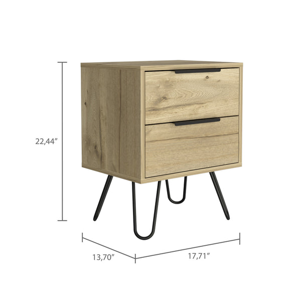 Homeroots 22" Oak Two Drawer Faux Wood Nightstand   478278
