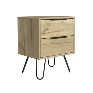 Homeroots 22" Oak Two Drawer Faux Wood Nightstand   478278