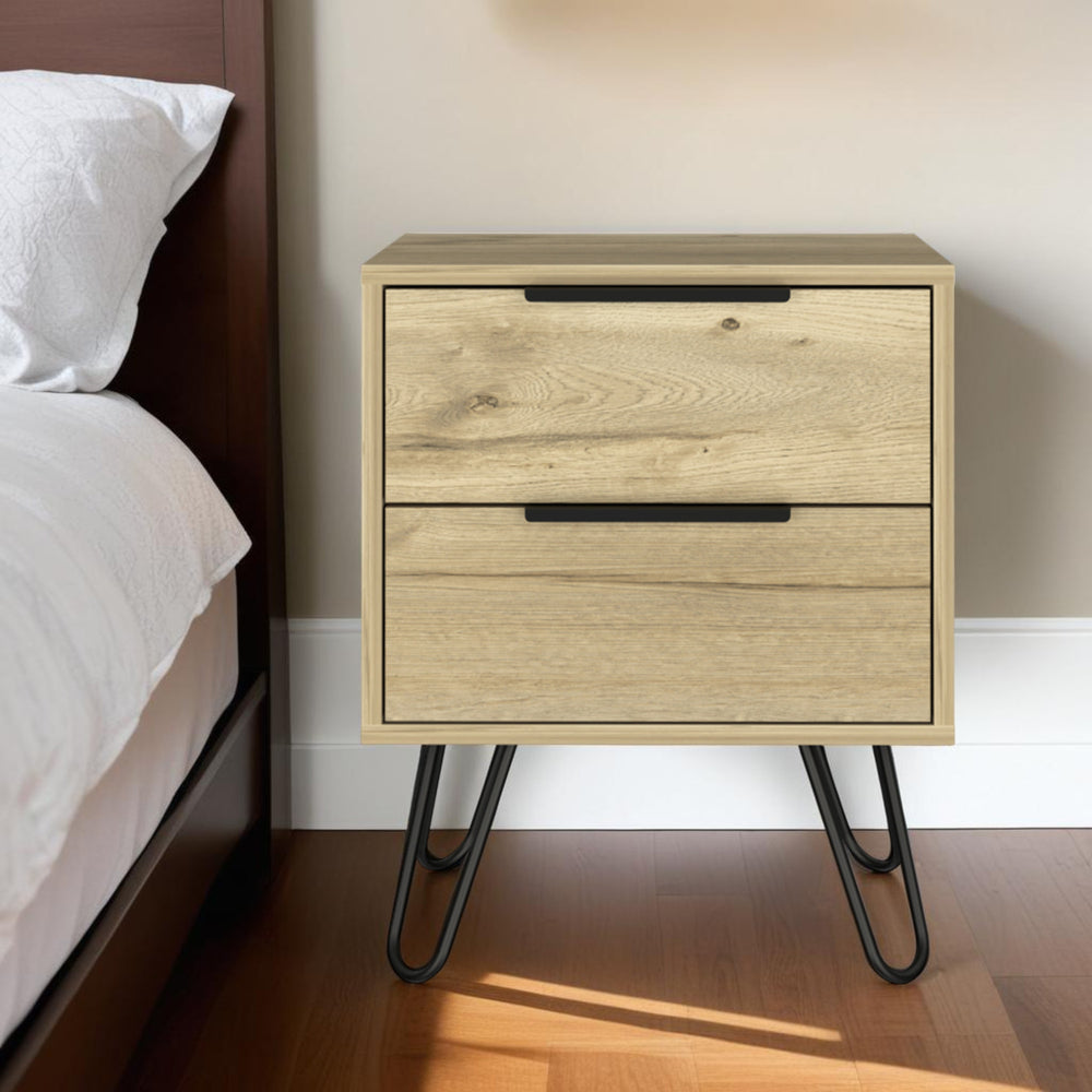 Homeroots 22" Oak Two Drawer Faux Wood Nightstand   478278