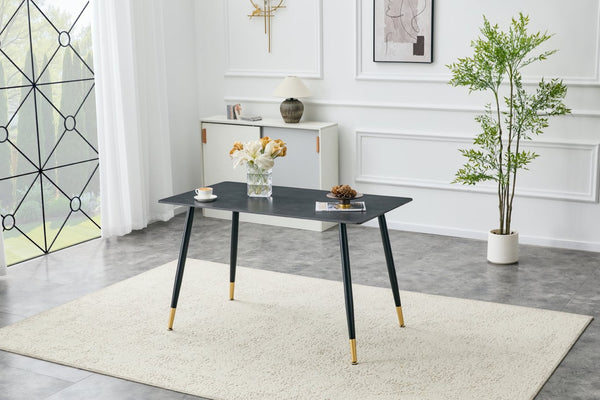 English Elm Modern Sintered Stone Rectangular Dining Table with Metal Legs for Four Seats Dark Gray W3493S00014