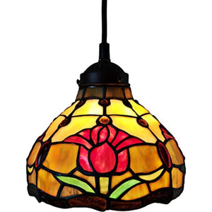 HomeRoots Red Tiffany Glass Dimmable Chandelier – Unique Handcrafted Red & White Shades for Stylish Ambiance 478300