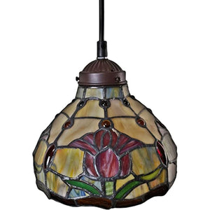 HomeRoots Red Tiffany Glass Dimmable Chandelier – Unique Handcrafted Red & White Shades for Stylish Ambiance 478300