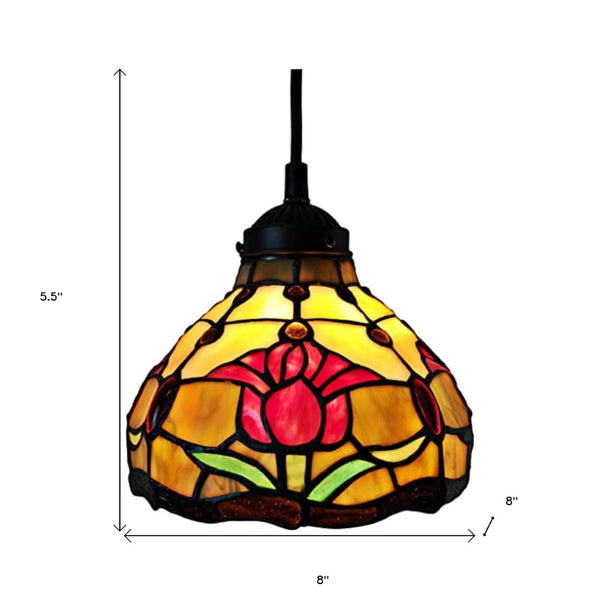 HomeRoots Red Tiffany Glass Dimmable Chandelier – Unique Handcrafted Red & White Shades for Stylish Ambiance 478300