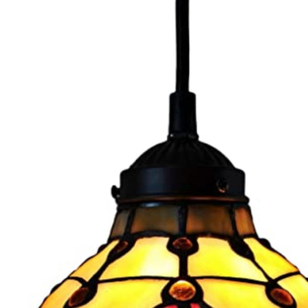 HomeRoots Red Tiffany Glass Dimmable Chandelier – Unique Handcrafted Red & White Shades for Stylish Ambiance 478300
