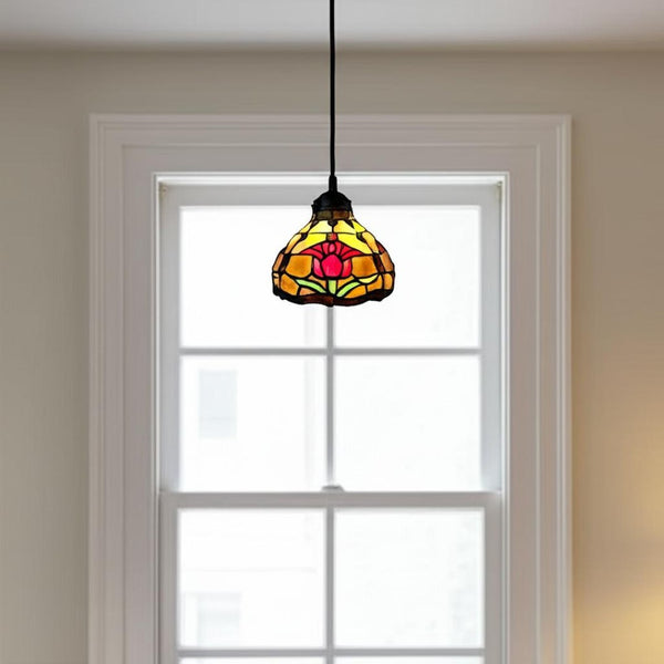 HomeRoots Red Tiffany Glass Dimmable Chandelier – Unique Handcrafted Red & White Shades for Stylish Ambiance 478300