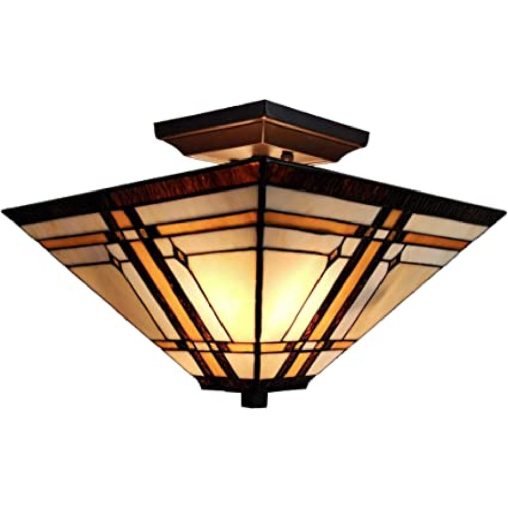 Homeroots Brown And Amber Tiffany Style Mission Semi Flush Dimmable Ceiling Light   478303