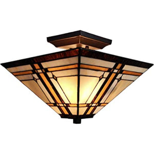 Homeroots Brown And Amber Tiffany Style Mission Semi Flush Dimmable Ceiling Light   478303