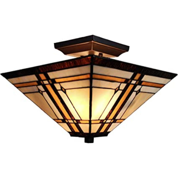 Homeroots Brown And Amber Tiffany Style Mission Semi Flush Dimmable Ceiling Light   478303