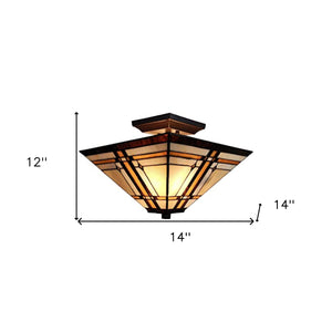Homeroots Brown And Amber Tiffany Style Mission Semi Flush Dimmable Ceiling Light   478303
